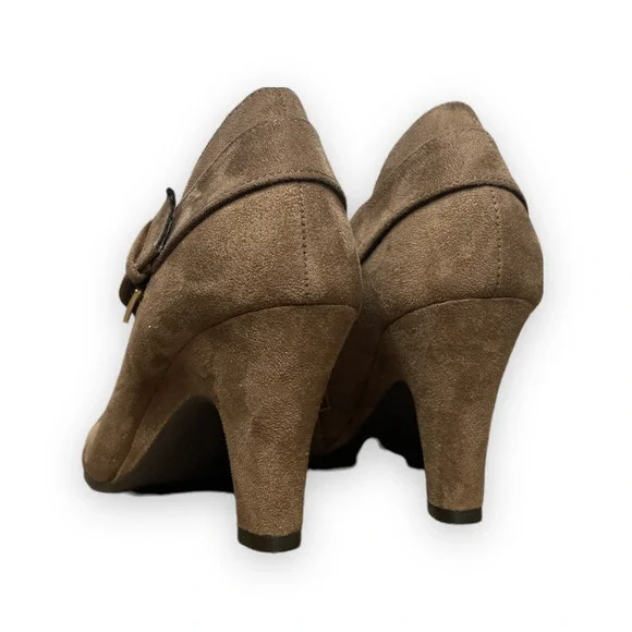 Aerosoles Heels Brown Seascape Taupe Faux Suede Zipper Booties Size 9M - Picture 3 of 7